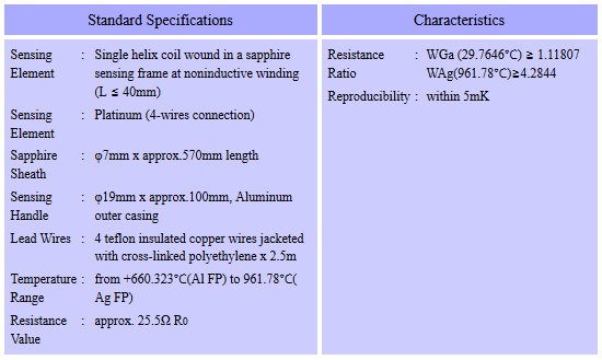 Yamari Tabel Standard Platinum Resistance Thermometer(BB(S) 962/2.5)